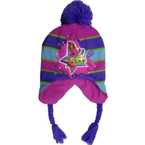 Shopkins Girls Purple & Pink Striped Scandinavian Hat and Gloves One Size Gift - Picture 3 of 6